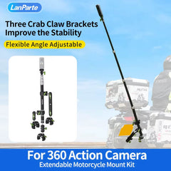 360° Motorcycle Selfie Stick Mount with Triple Clamp for Action Cameras