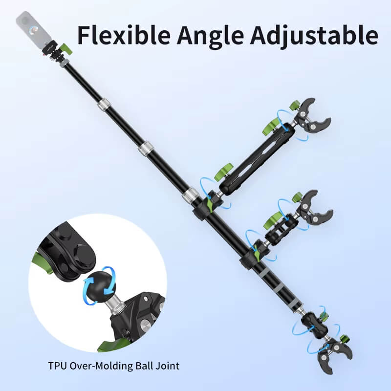 360° Motorcycle Selfie Stick Mount with Triple Clamp for Action Cameras